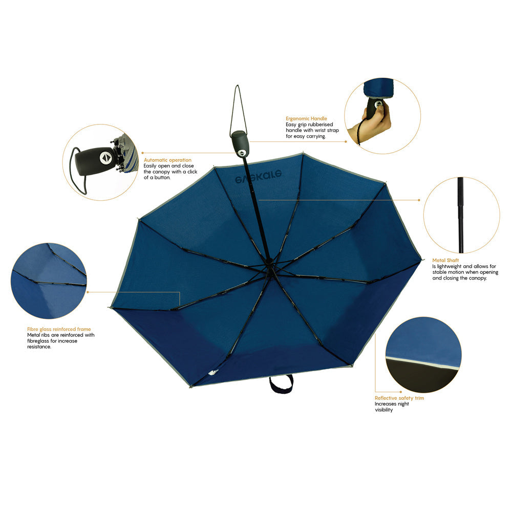 Evekare Auto Open/Close Folding One Button Umbrella Compact Soft Grip Blue 112cm — image 5