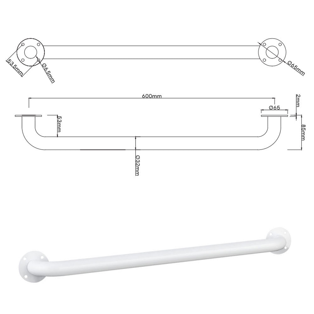 Evekare Exposed Flange Safety Grab Bathroom Wall Hand Rail/Pull Bar 600mm SS WHT — image 7