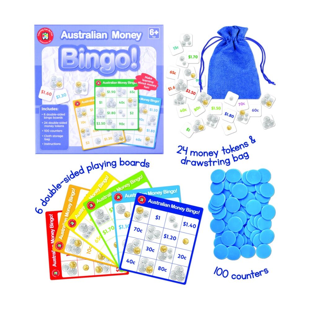 Learning Can BE Fun 6y+ Australian Money Bingo Educational Counting Game — image 3