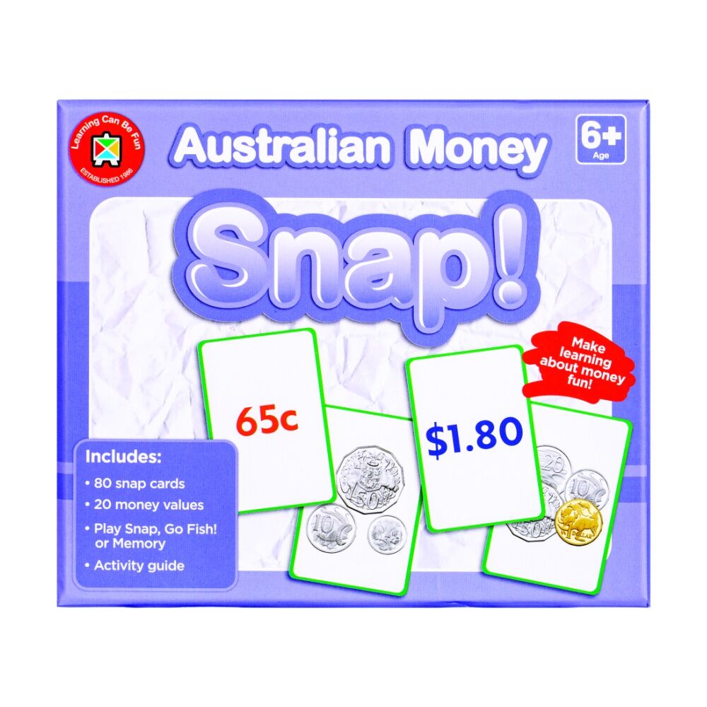 Learning Can BE Fun 6y+ Australian Money Snap! 80 Cards Learn Values Kids Game