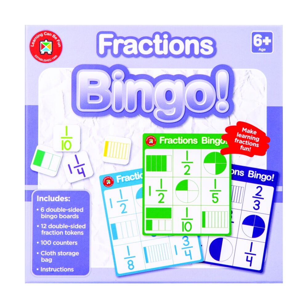 Learning Can BE Fun 6y+ Fractions Bingo Kids Mathematics Educational Game