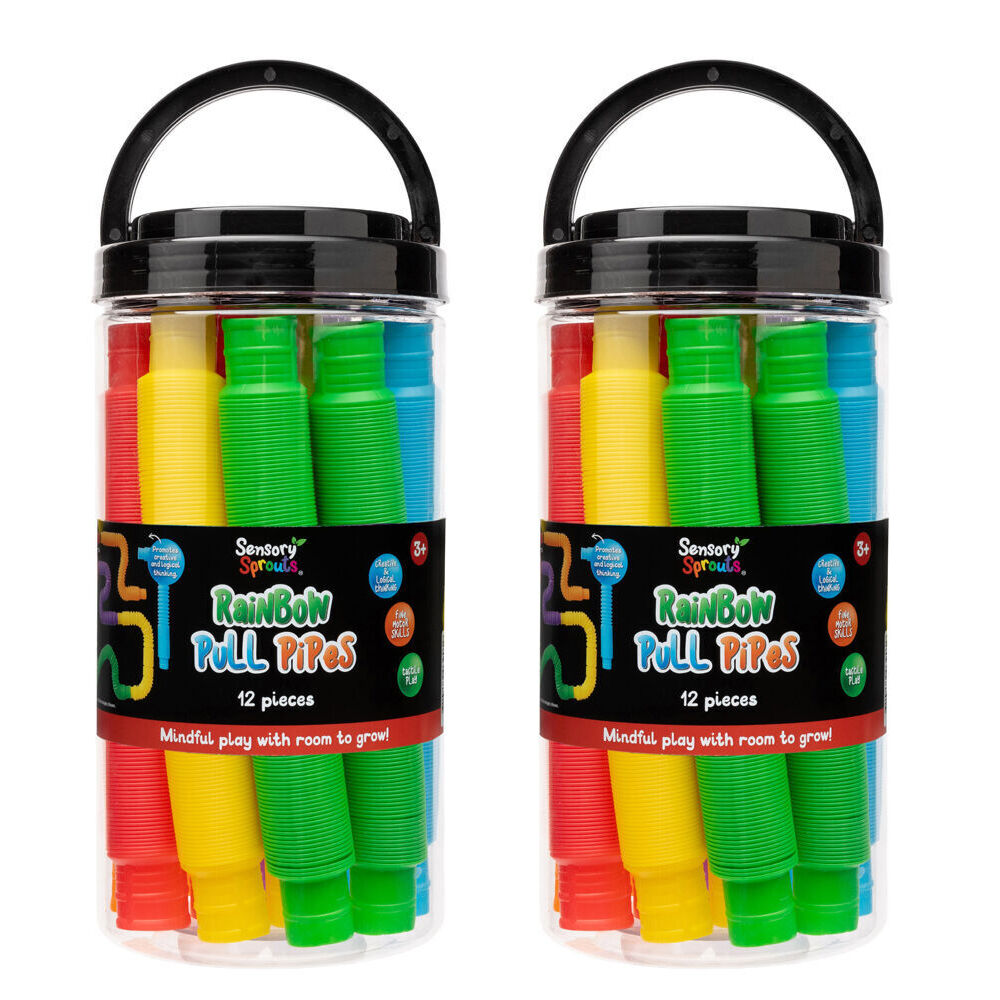 Sensory Sprouts 12pc Sensory Sprouts Rainbow Pull Pipes Jar Kids Toy Multicoloured (2 Pack)