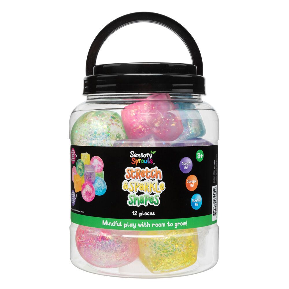 Sensory Sprouts Stretch & Sparkle Shapes Jar Kids Toy Multicoloured (12 Pieces)