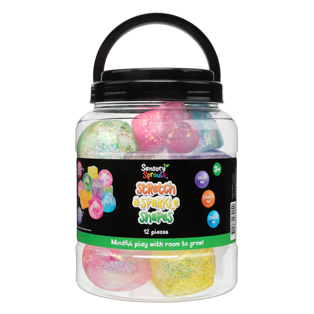 Sensory Sprouts Stretch & Sparkle Shapes Jar Kids Toy Multicoloured (12 Pieces) — image 4
