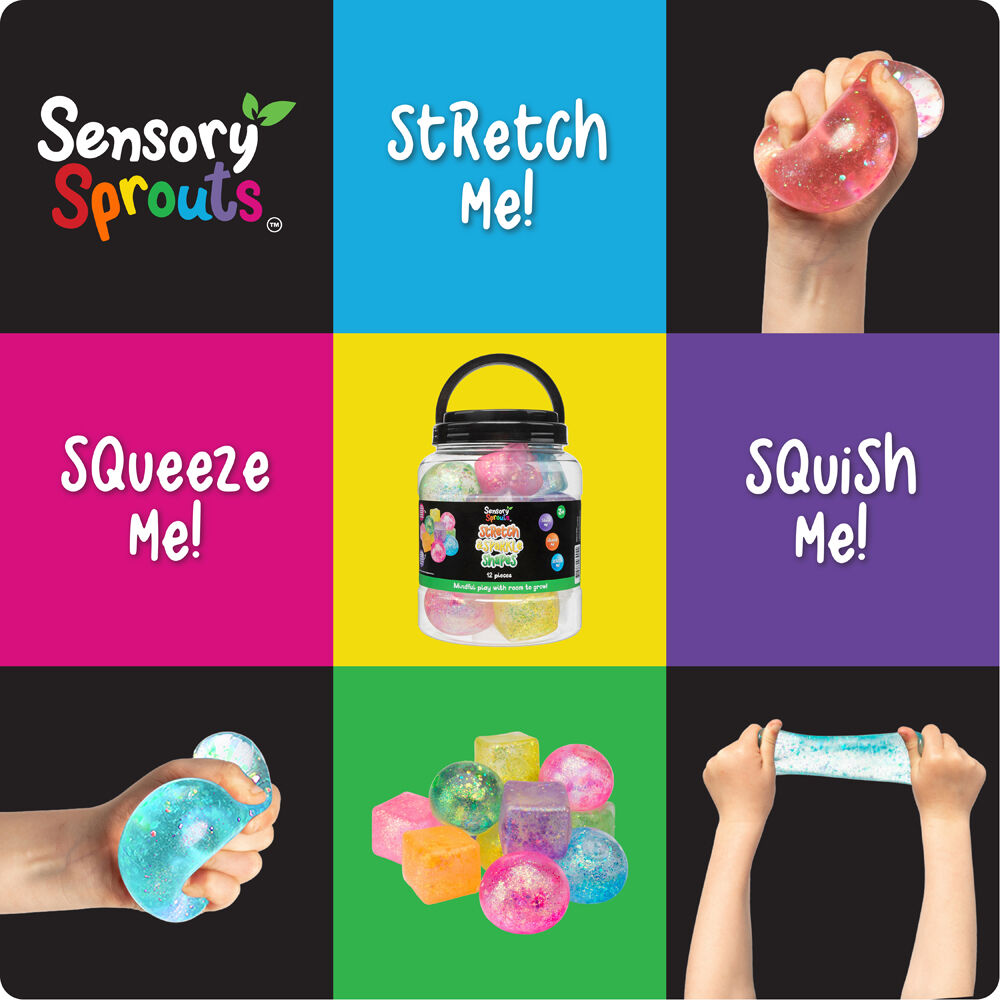 Sensory Sprouts Stretch & Sparkle Shapes Jar Kids Toy Multicoloured (12 Pieces) — image 3