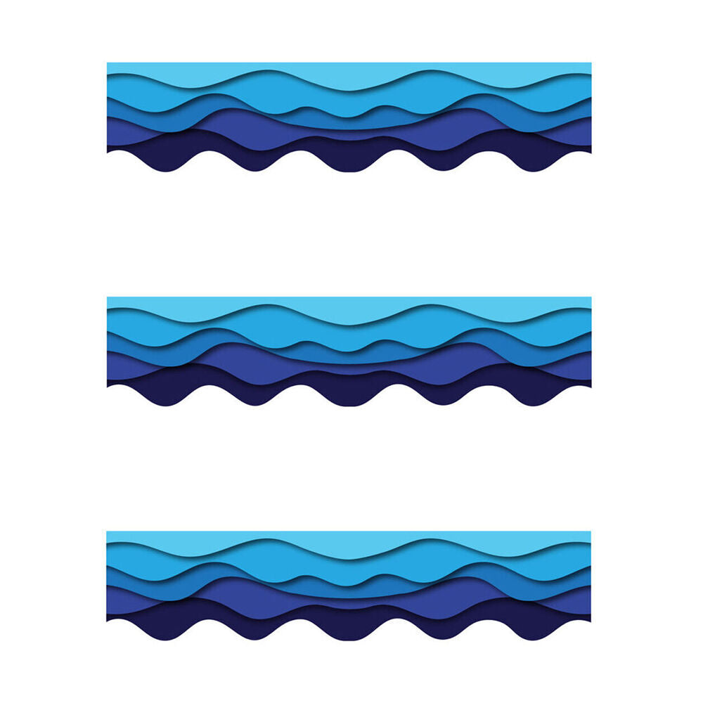 Learning Can BE Fun 12pc Learning Can Be Fun Ocean Waves Scalloped Border Pack 90cm x 7.5cm (3 Pack)