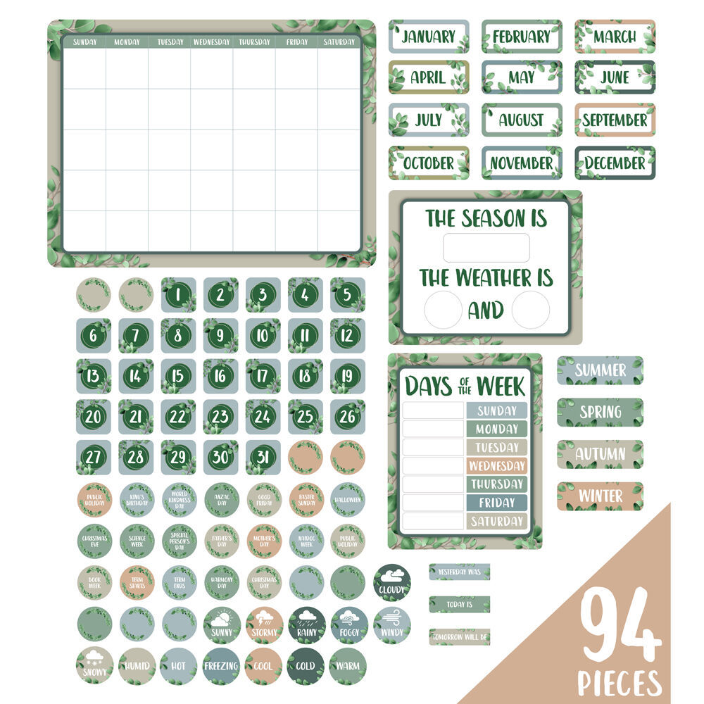 Learning Can BE Fun Essentials Calendar Bulletin Board Set Eucalyptus (93 Pieces) — image 2