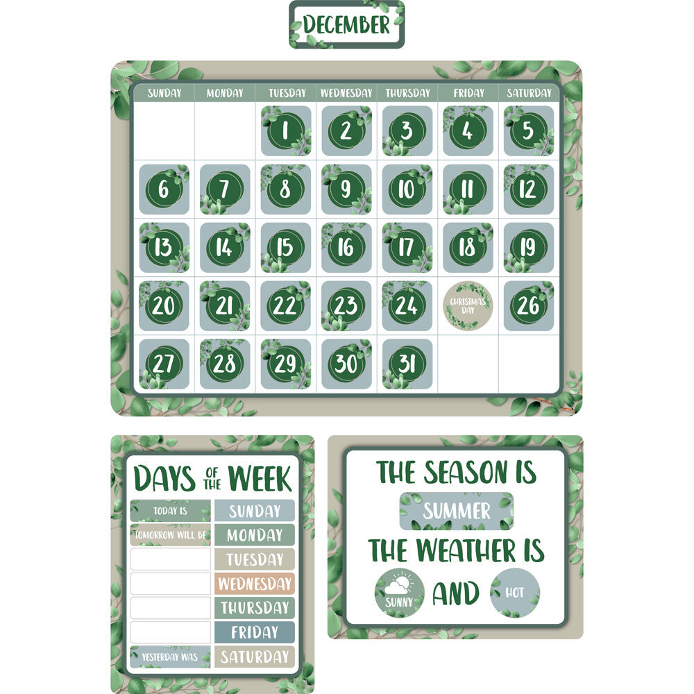 Learning Can BE Fun 93pc Learning Can Be Fun Essentials Calendar Bulletin Board Set Eucalyptus (2 Pack) — image 2