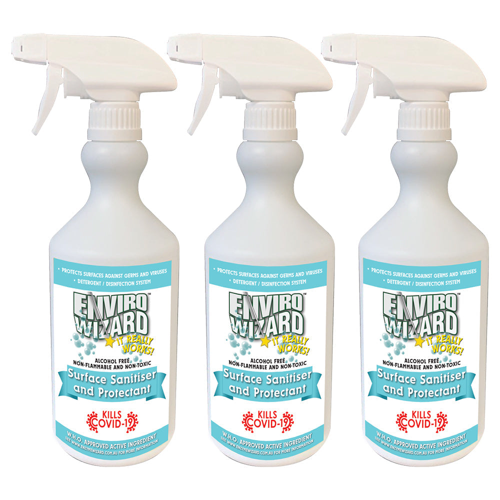 Enviro Wizard 750ml Surface Sanitiser Cleaner Kills 99.99% Germs/Bacteria (3 Pack)