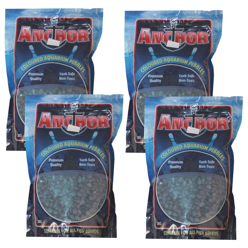 Anchor Painted Coloured Tank Safe Aquarium Pebbles Gravel 2 kg - Light Blue (4 Pack)