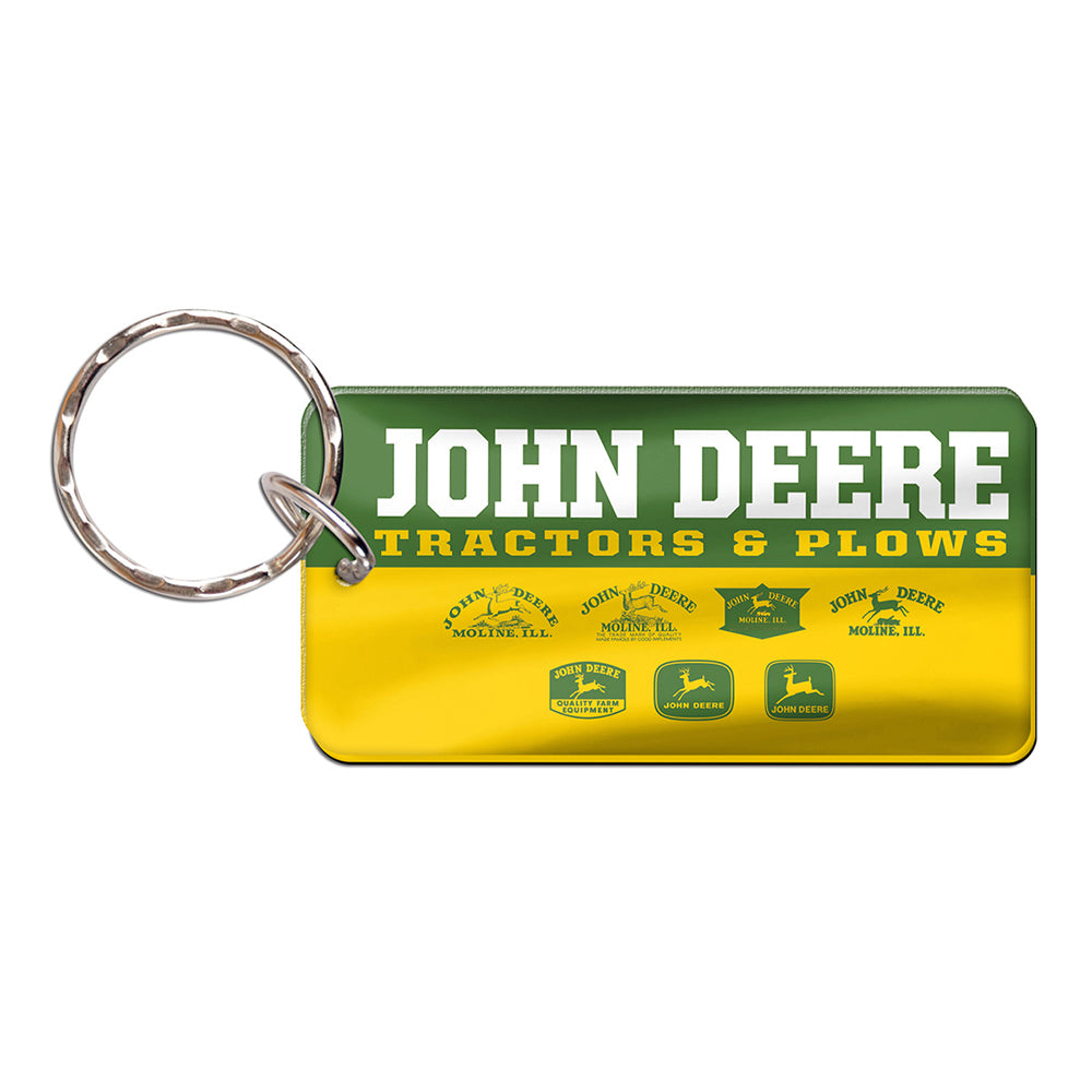 John Deere Rectangular Key Ring/Chain Vintage Premium Acylic Green/Yellow