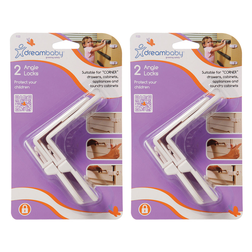 Dreambaby Baby/Toddler Safety/Protection Cabinet/Drawer Angle Lock/Latch WHT (4 Pack)