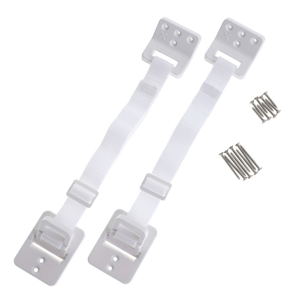 Dreambaby 2pc Dreambaby Baby Safety Hinged Furniture Anchor w/ Adjustable Strap White (2 Pack) — image 2