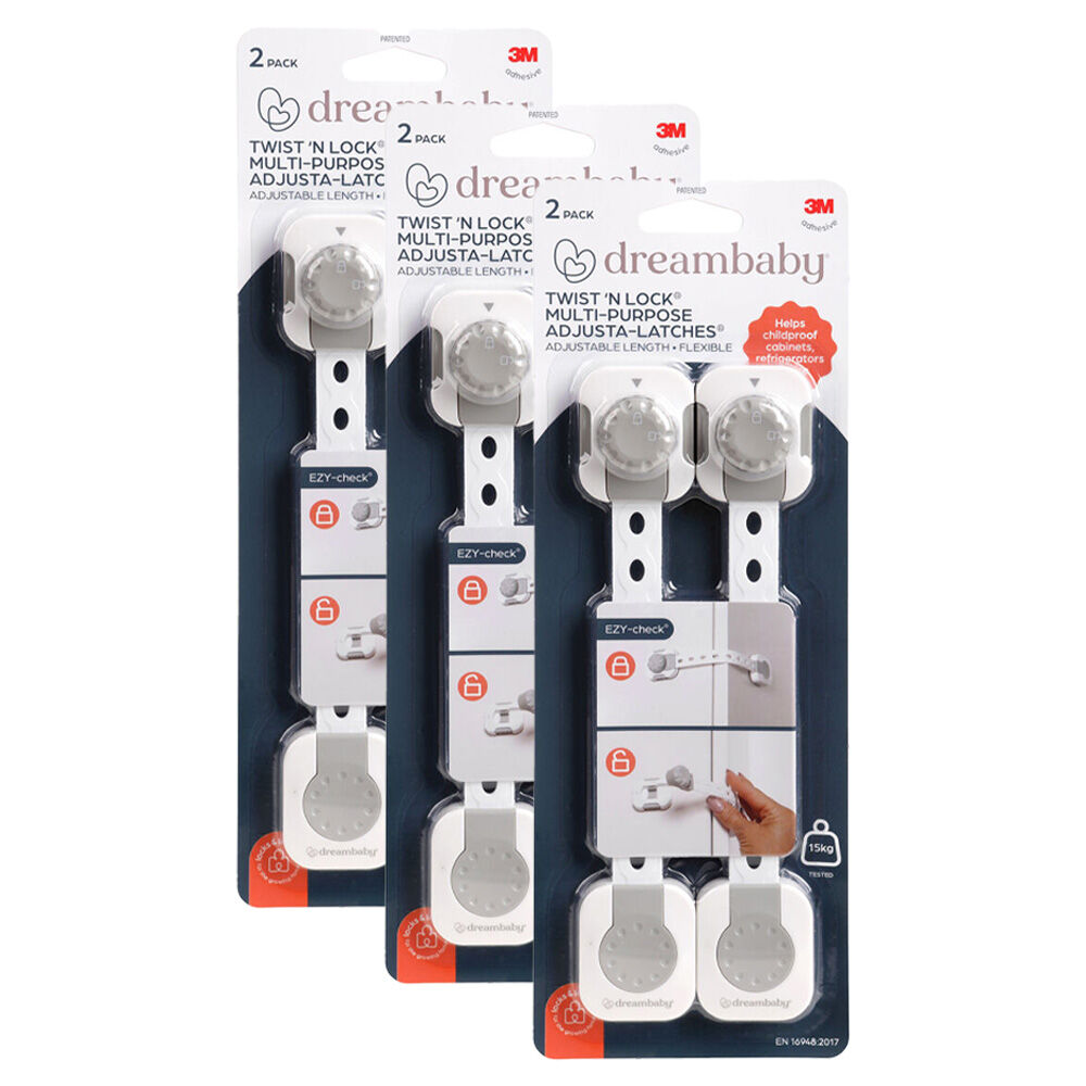 Dreambaby 2pc Dreambaby Baby/Kids Safety Twist n Lock Multi Purpose Latch White/Grey (3 Pack)