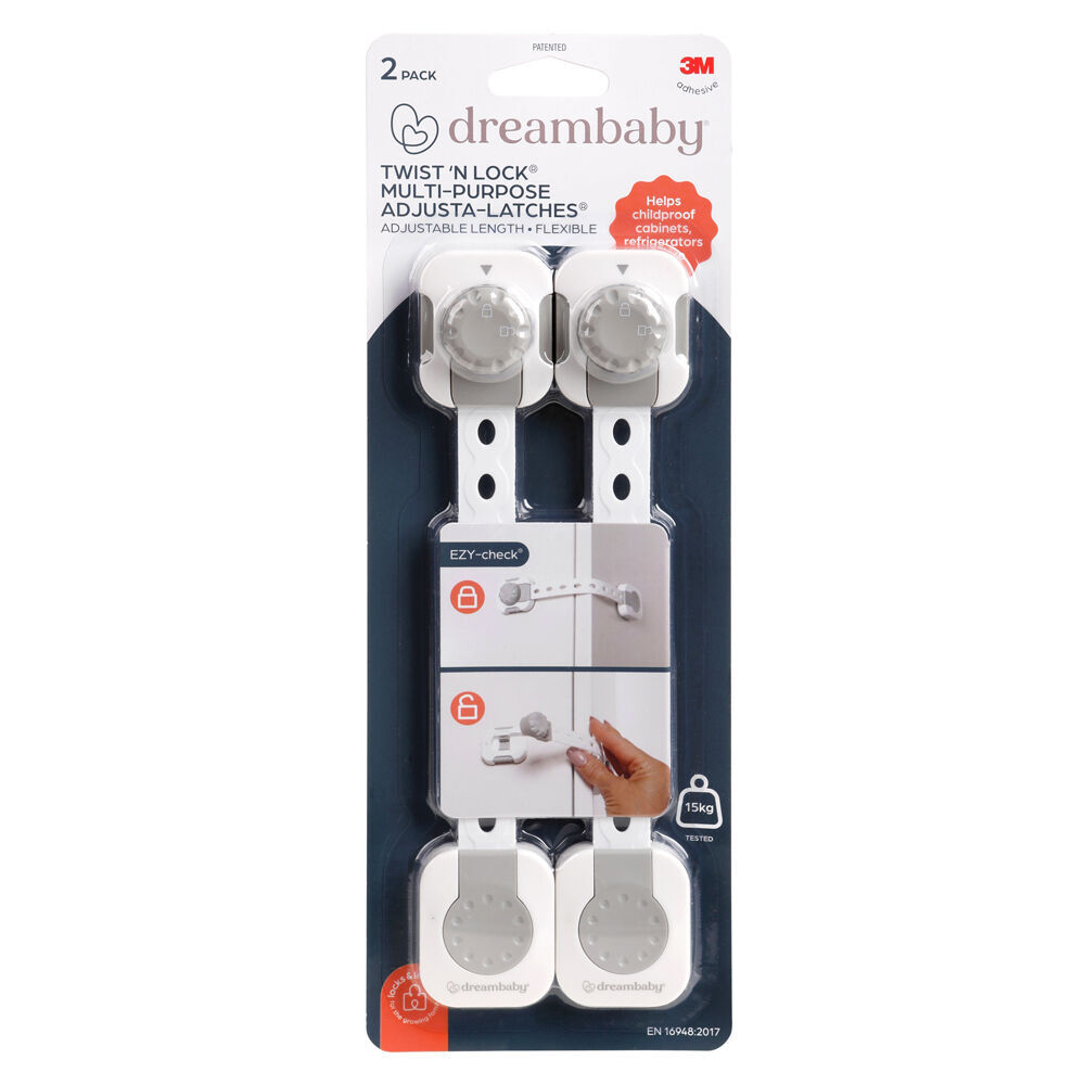 Dreambaby 2pc Dreambaby Baby/Kids Safety Twist n Lock Multi Purpose Latch White/Grey (3 Pack) — image 2