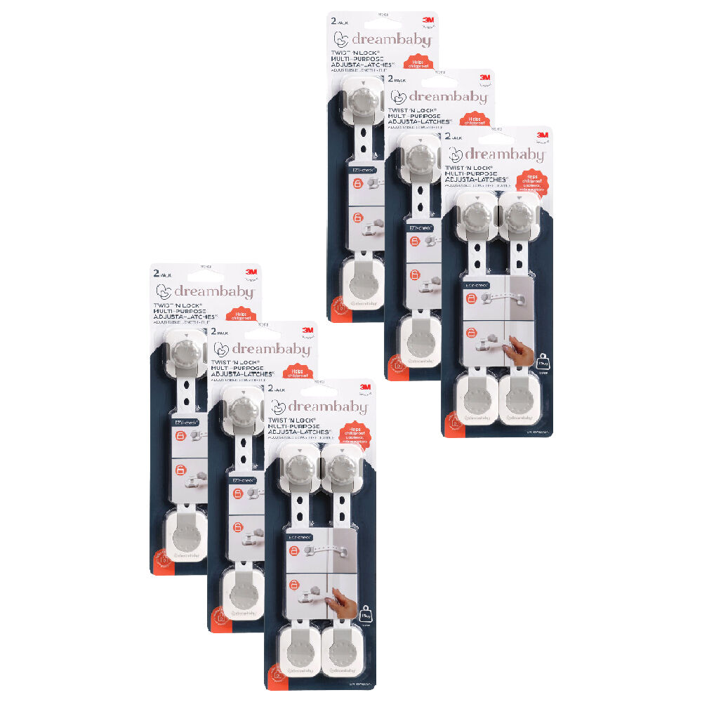 Dreambaby 2pc Dreambaby Baby/Kids Safety Twist n Lock Multi Purpose Latch White/Grey (6 Pack)