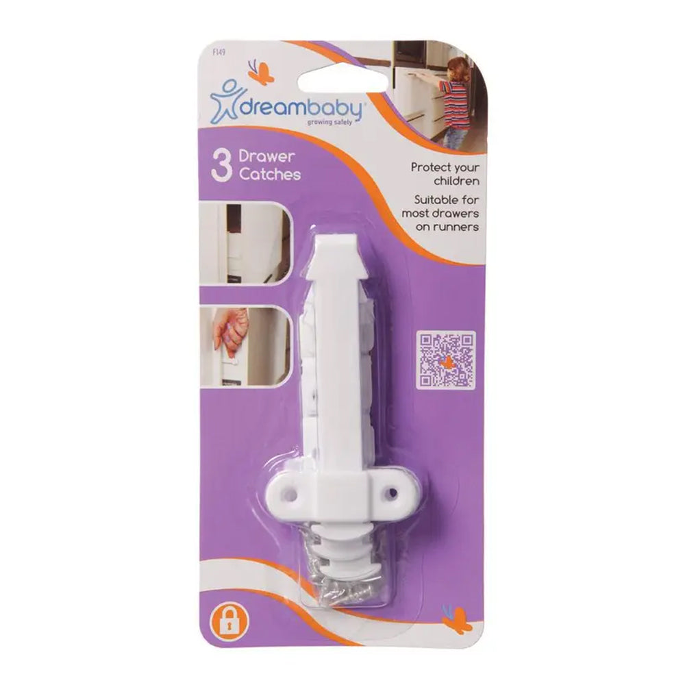 Dreambaby Baby/Childrens Safety Top/Bottom Drawer Catches/Locks/Latches 9cm (3 Pieces)