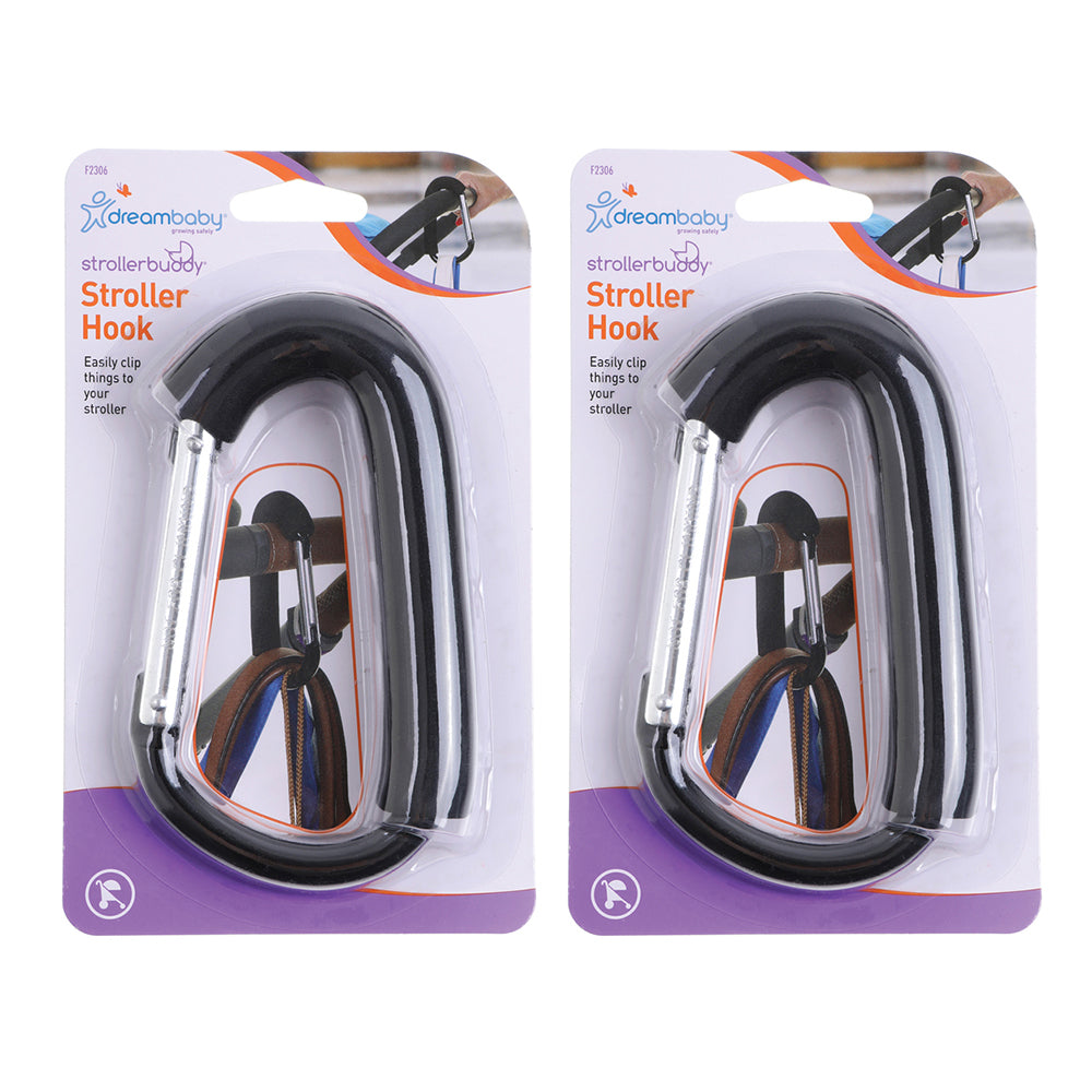 Dreambaby Carry Clip Hook Carabiner For Stroller/Pram Shopping Trolley Black (2 Pack)