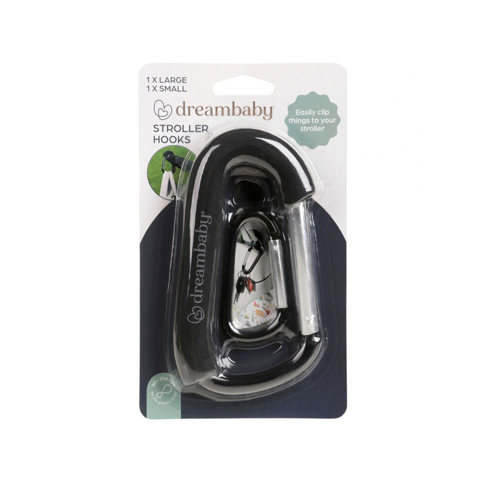 Dreambaby Stroller Hook Carabiner Shopping Bag Carrier Large/Small Black (2 Pieces)