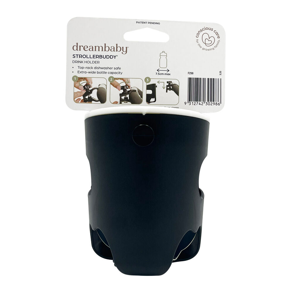Dreambaby Bottle/Sippy Cup Holder w/ Clamp For Stroller/Pram Black/White (2 Pack) — image 7