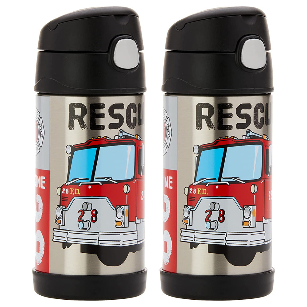 Thermos 355ml Funtainer Vacuum Insulated Drink Bottle Firetruck SS (2 Pack)