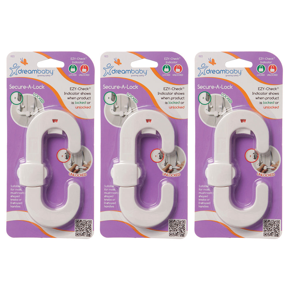 Dreambaby Ezy Check Baby/Toddler Safety/Protection Secure-A-Lock Latch White (3 Pack)