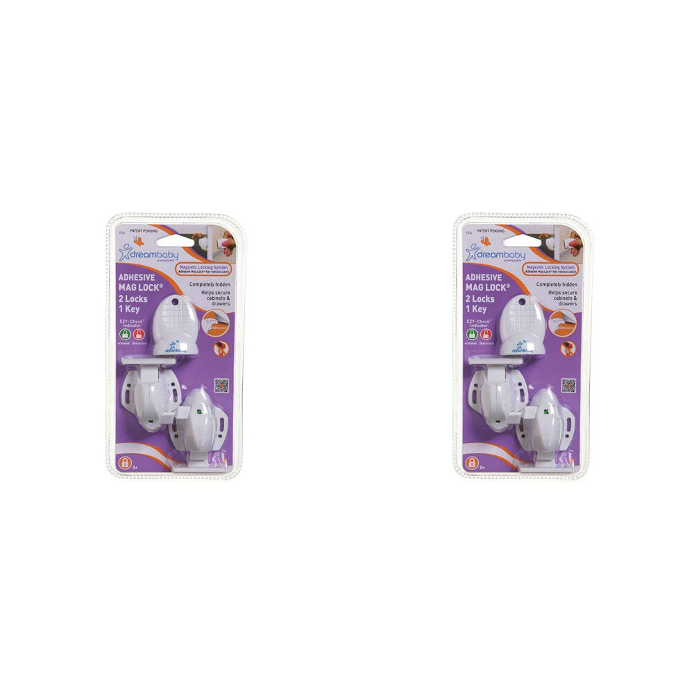 Dreambaby Adhesive Magnetic Child Safety Cabinet/Drawer Lock 2 Locks 1 Key (2 Pack)
