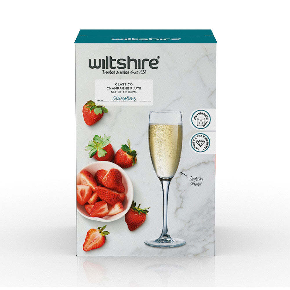 Wiltshire Classico Flute Champagne/Beverage Drinking Glasses Set 160ml (4 Pieces) — image 3