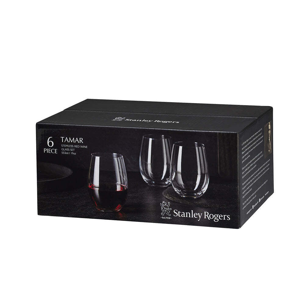 Stanley Rogers Tamar 553ml Red Wine Crystal Glass Set Stemless Drinkware (6 Pieces) — image 2