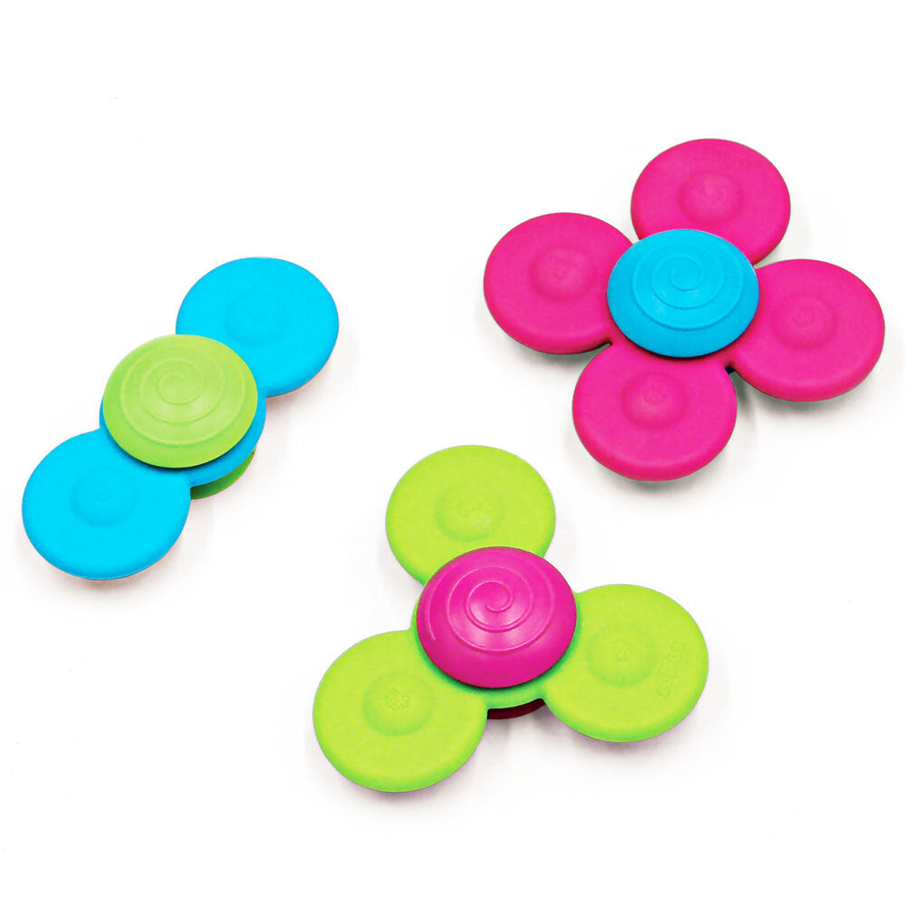 Fat Brain Toy Co. Fat Brain Toys Whirly Squigz Sensory Toy Fidget Silicone Spinner Baby 10m+ (3 Pieces)