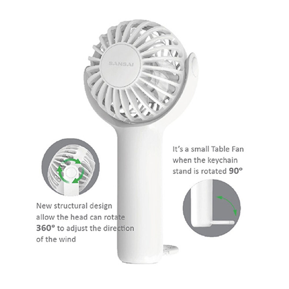 Sansai 3W Mini USB Portable Rechargeable Travel Desk/Table Fan 8x15cm White — image 3