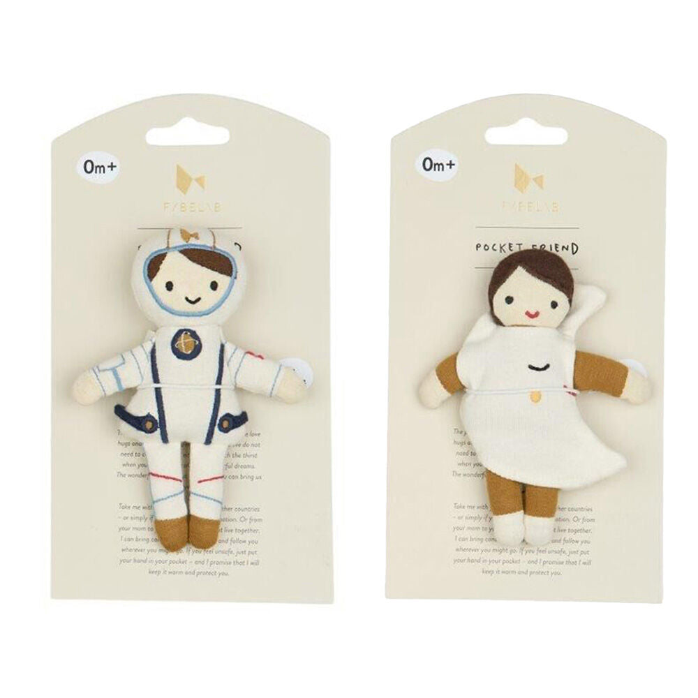 Fabelab Organic Cotton Kids Toy Pocket Friend Astronaut and Moon 14cm 0y+ (2 Pieces)