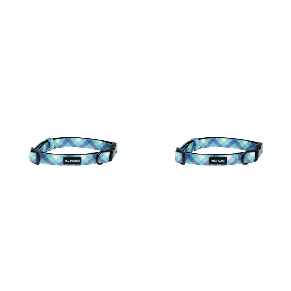 Splosh Frank Barker S Teal Gingham Dog Collar Adjustable Neck Strap 25-40cm (2 Pack)