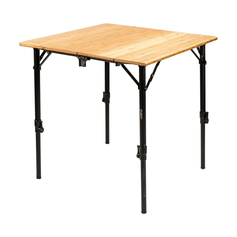 Quest Outdoors 70cm Small Bamboo Camp Table Adjustable Folding w/Bottleopener