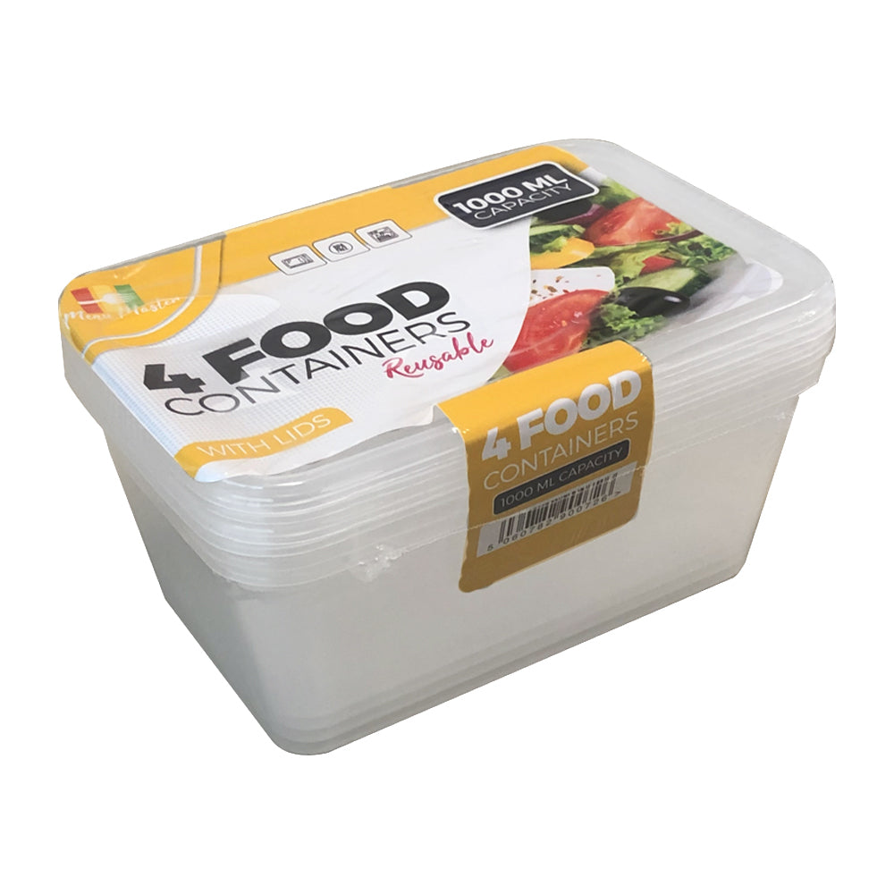 Menu Master Food Meal Preparation Kitchen Storage Container Set 1000ml (4 Pieces)