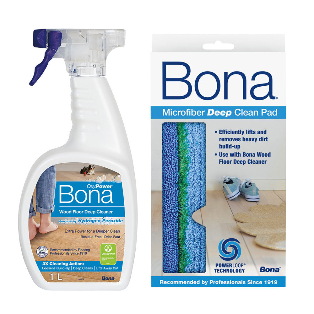 Bona Microfiber Deep Clean Pad/1L Deep Cleaner Trigger Spray for Wood Floors (2 Pieces)