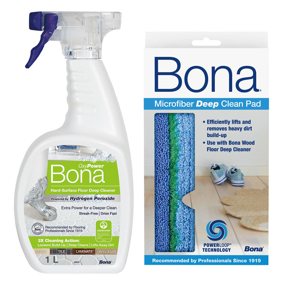 Bona Micro Fiber Deep Clean Pad & 1L Deep Cleaner Trigger Spray for Hard Surface (2 Pieces)