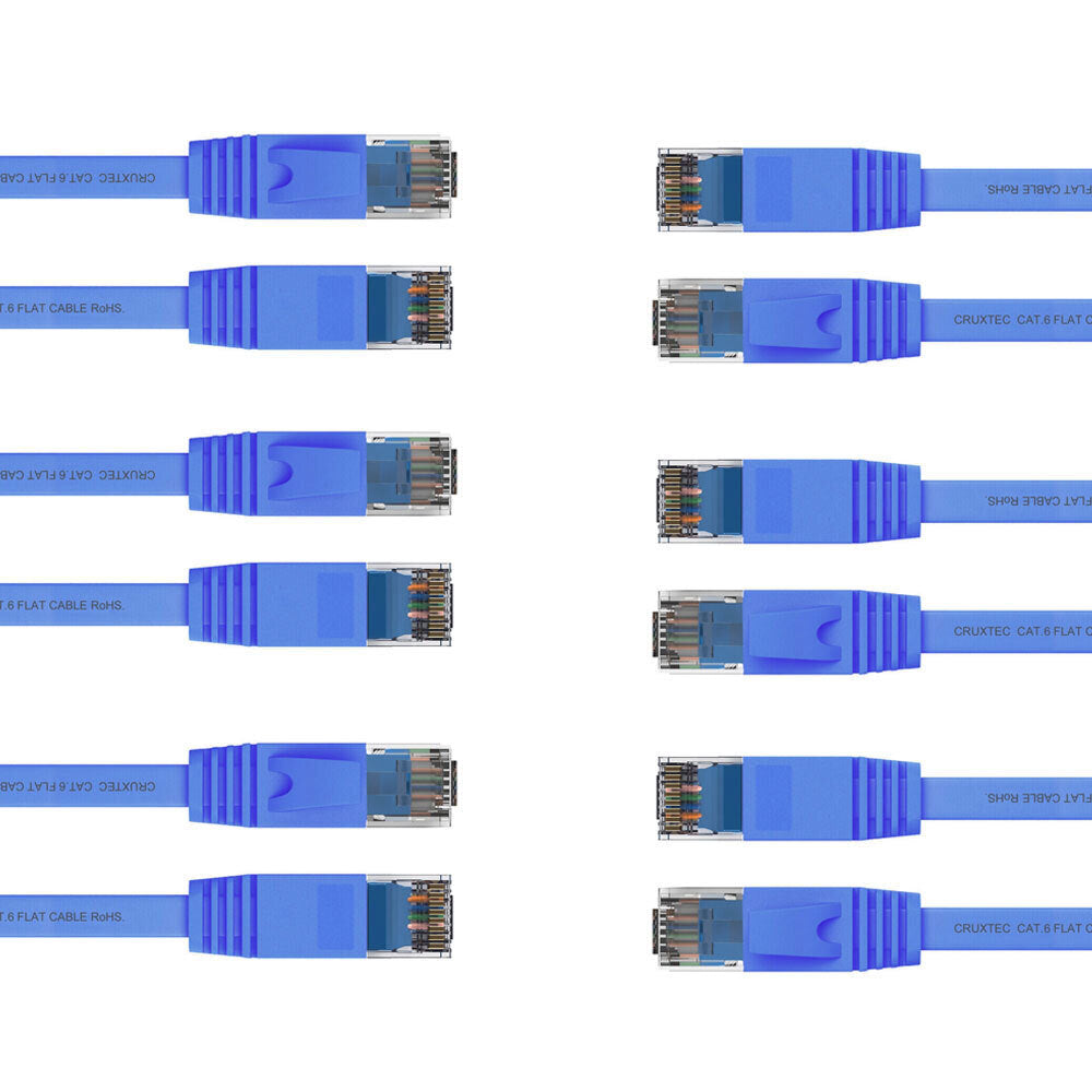 Cruxtec RJ45 Internet LAN 2m Flat CAT6 UTP Gigabit Speed Ethernet Cable Blue (6 Pack)
