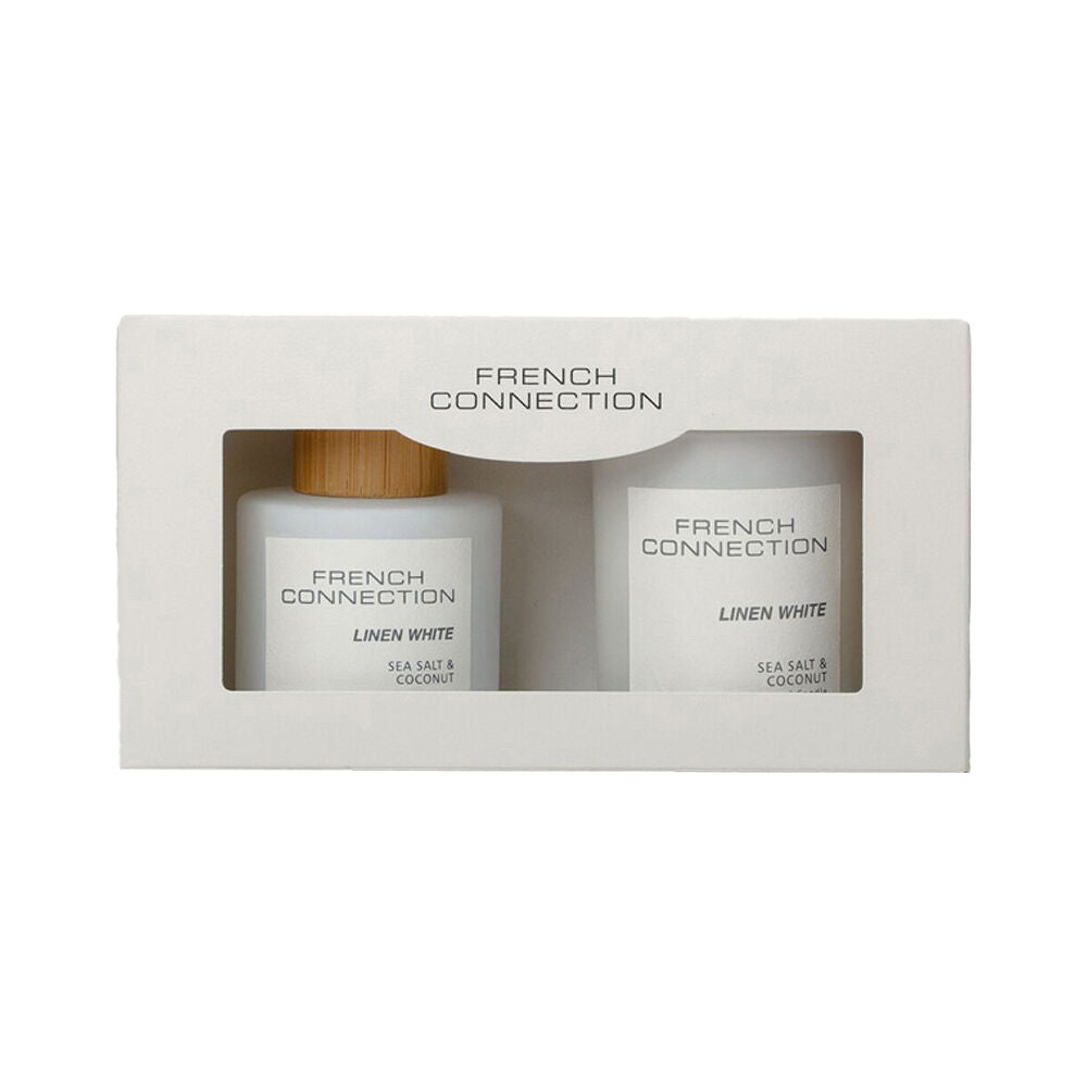French Connection Linen White Sea Salt & Coconut Candle Diffuser Gift Set