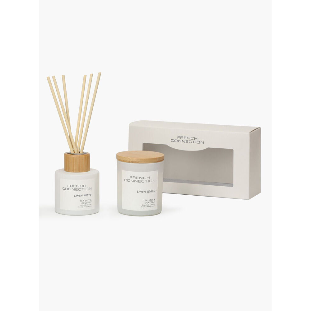 French Connection Linen White Sea Salt & Coconut Candle Diffuser Gift Set — image 2