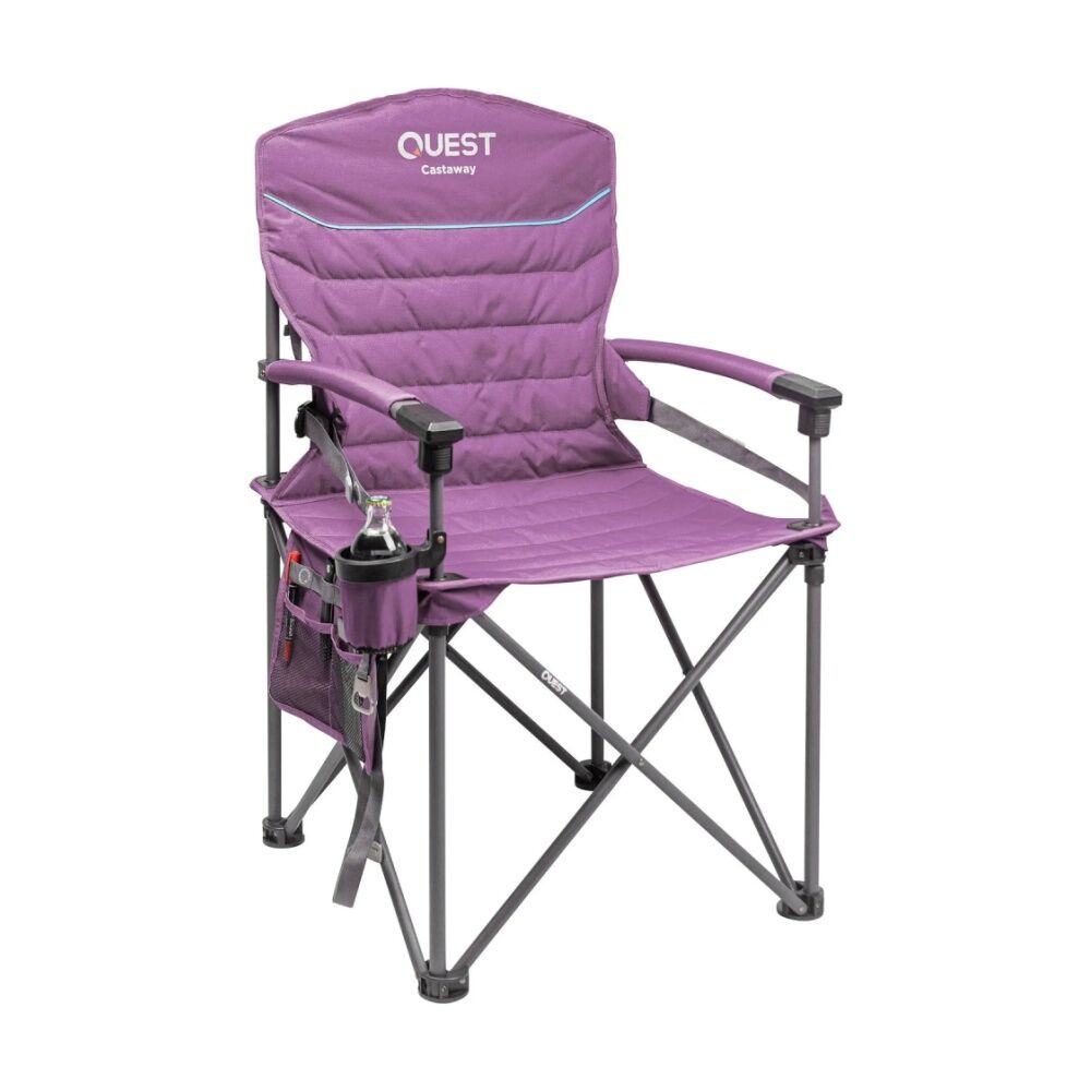 Quest Outdoors 200kg Max Purple Castaway Hard Arm Camping Chair Padded Arms