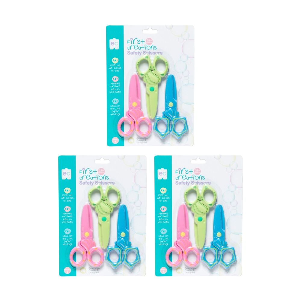 First Creations 3pc First Creations Kids Safety Scissors Set Child-Safe Pink/Blue/Green 24m+ (3 Pack)