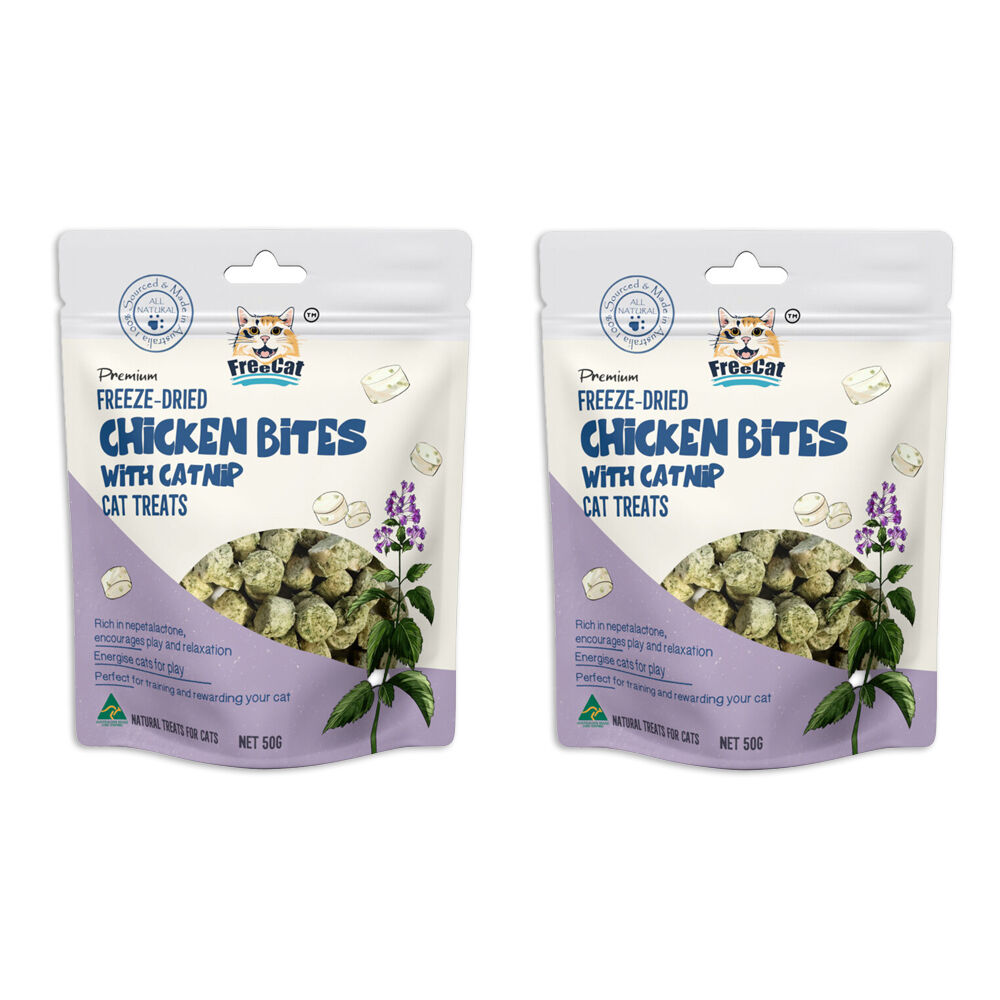 Freecat Premium Freeze Dried Chicken Bites w/ Catnip Pet Cat Food Treats 50g (2 Pack)