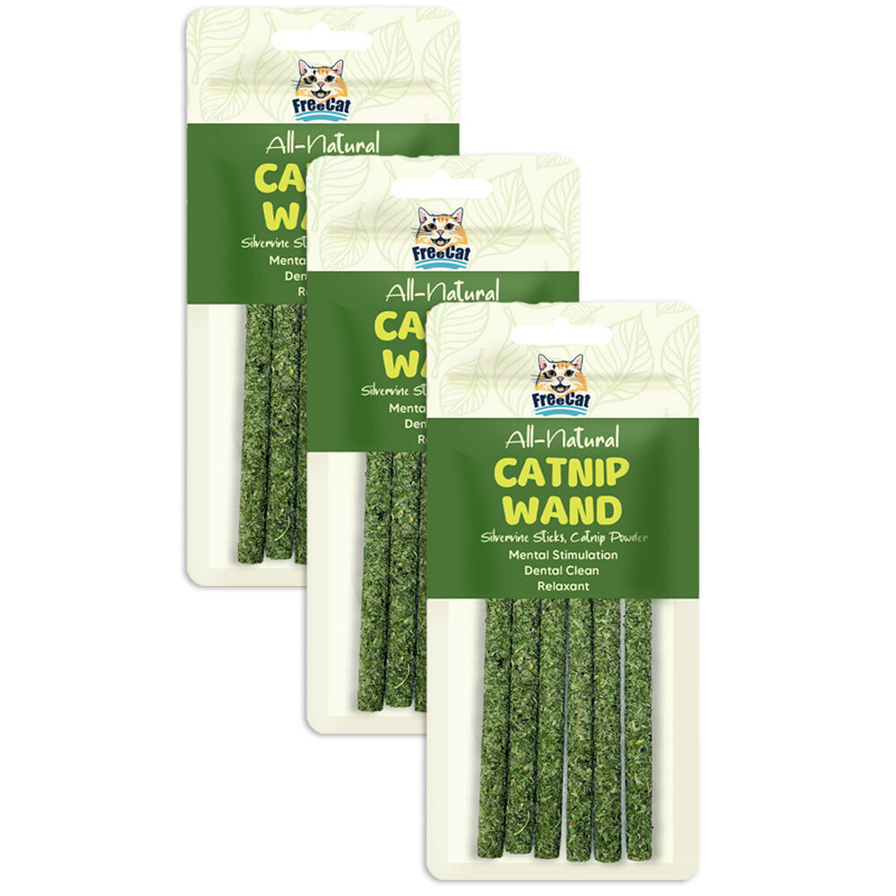 Freecat 6pc Freecat All Natural Catnip Wand Silvervine Sticks Pet Cat Dental Care (3 Pack)