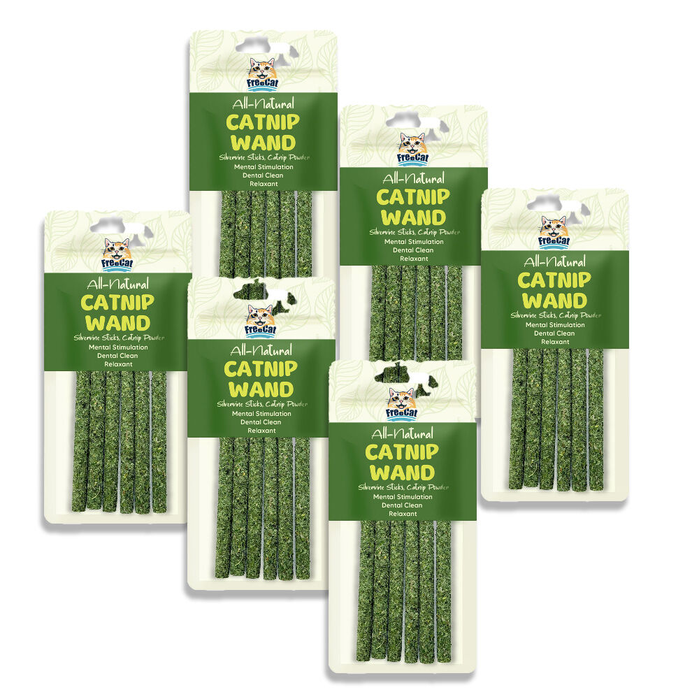 Freecat 6pc Freecat All Natural Catnip Wand Silvervine Sticks Pet Cat Dental Care (6 Pack)