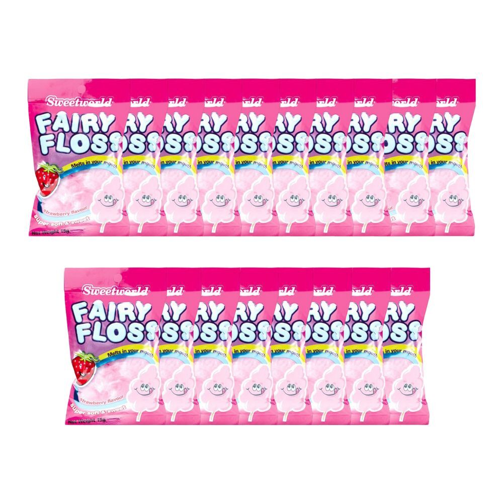 Sweetworld Strawberry Fairy Floss Soft Cotton Candy Sweet Confectionery 15g (18 Pack)