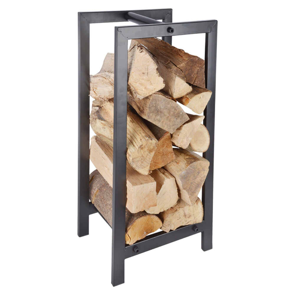 Esschert Design Carbon Steel Log Rack Organiser Wood Storage Holder Black