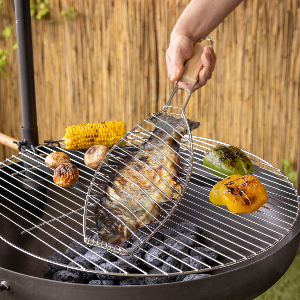 Esschert Design BBQ Fish Grilling Holder Stainless Steel Cooking Utensil SLV — image 3
