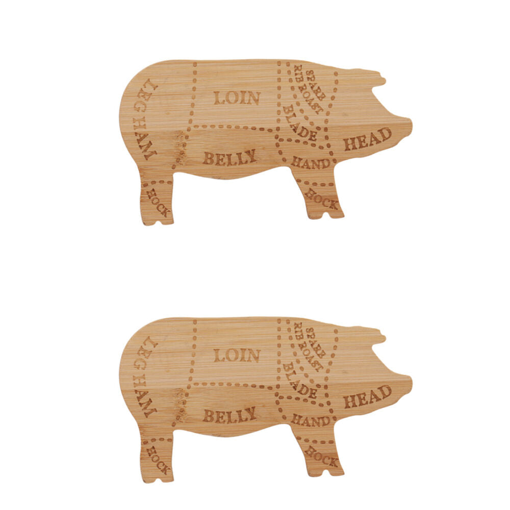 Esschert Design Pig Chopping Board Bamboo Cutting Food Prep Small Natural (2 Pack)