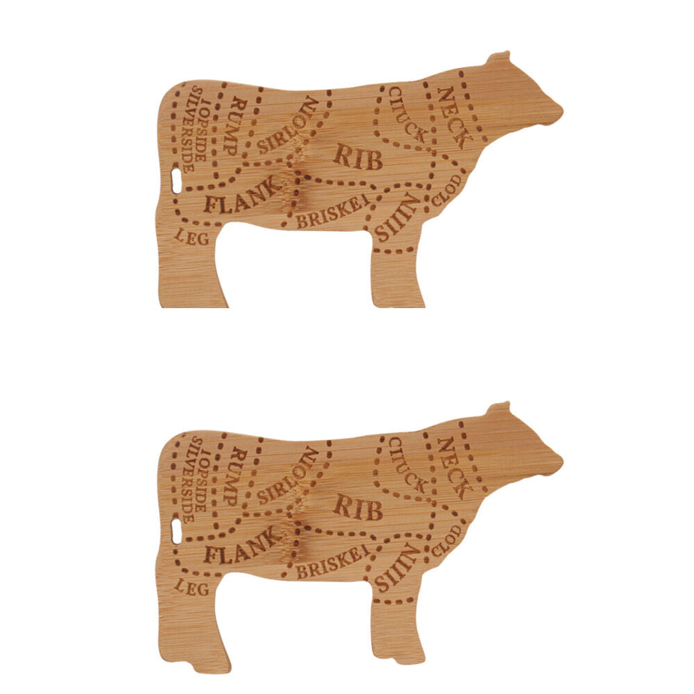 Esschert Design Cow Chopping Board Bamboo Cutting Food Prep Small Natural (2 Pack)